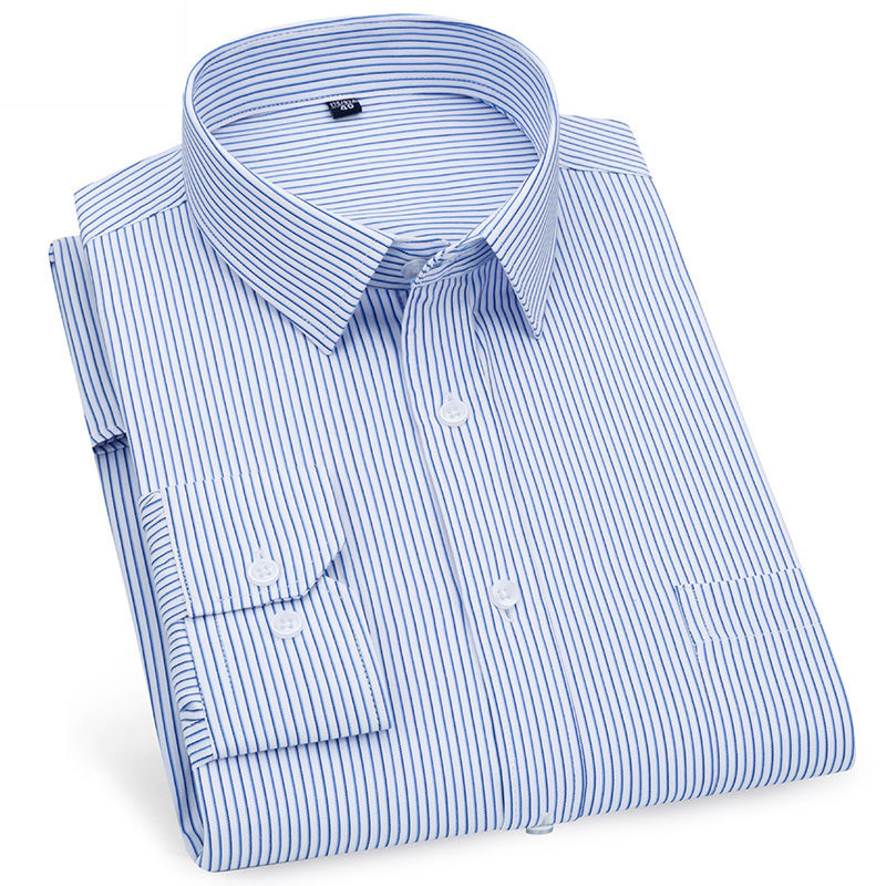 남성 긴 소매 셔츠 캐주얼 비즈니스 클래식 스트라이프 체크 무늬 보라색 블루 남성 사회 복장 셔츠 남자 단추 셔츠